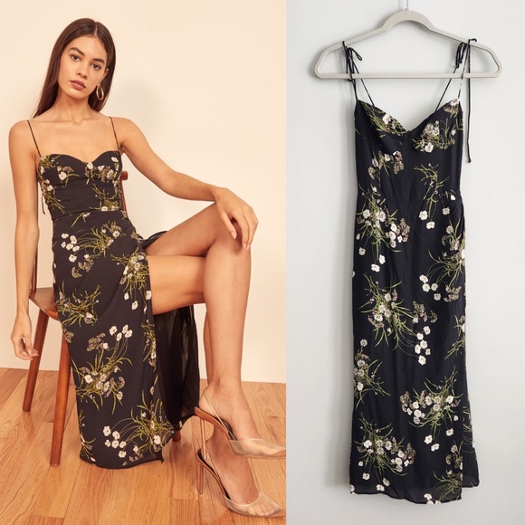 Reformation Dresses & Skirts - Reformation Kourtney Midi Dress in Veuve - Size 4 - Cream Floral on Black